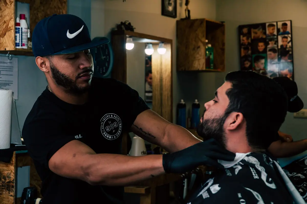 Beard being shaped and lined up