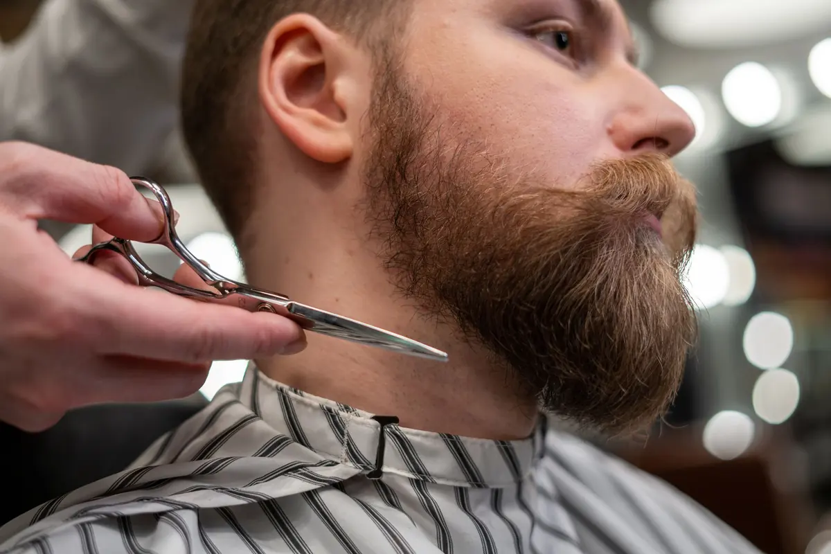 Beard trim with scissors