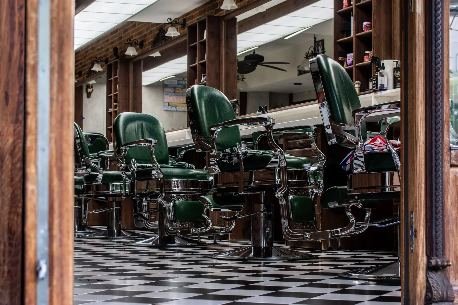 Classic barbershop with checkered floor