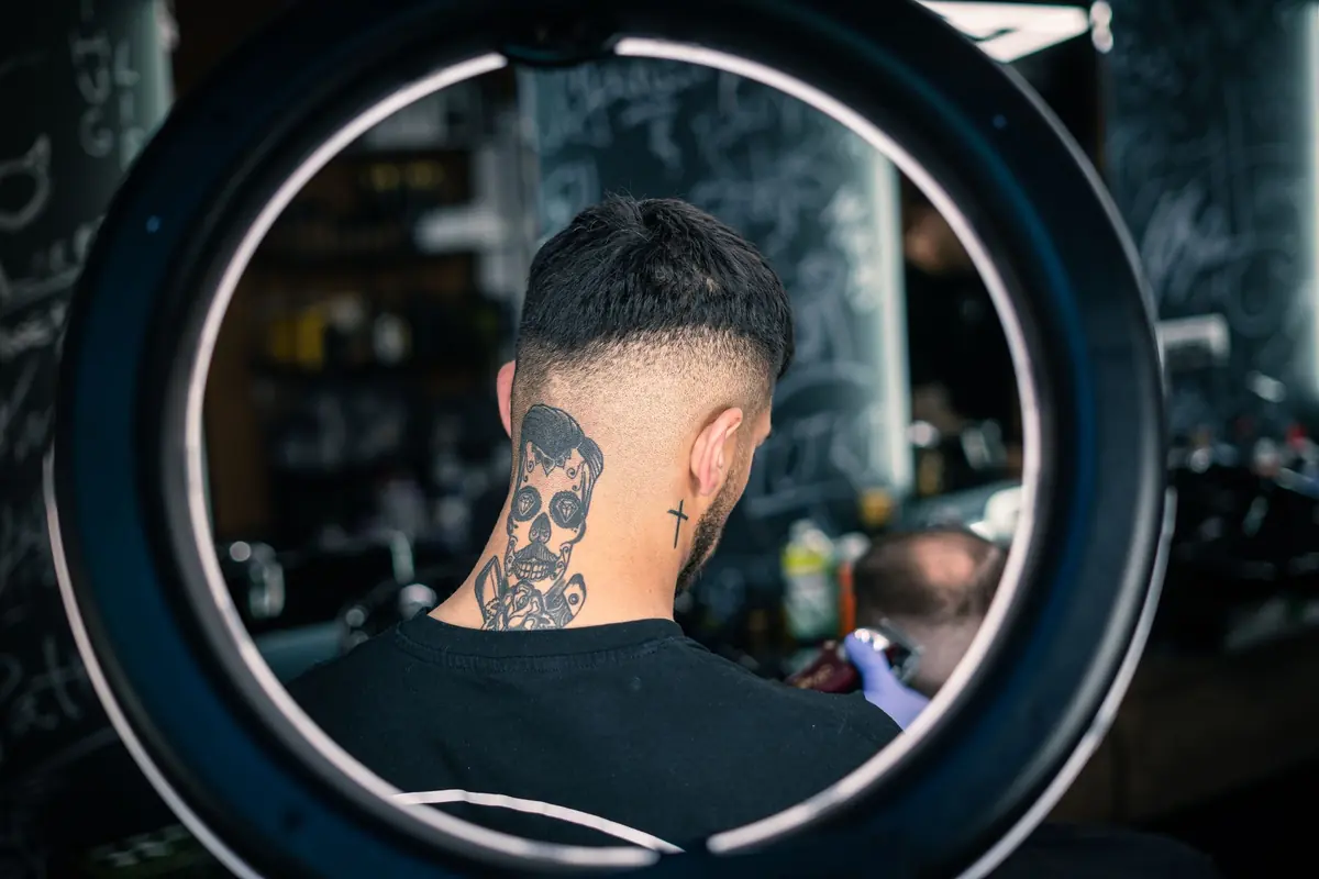 Fresh fade reflected in a ring light
