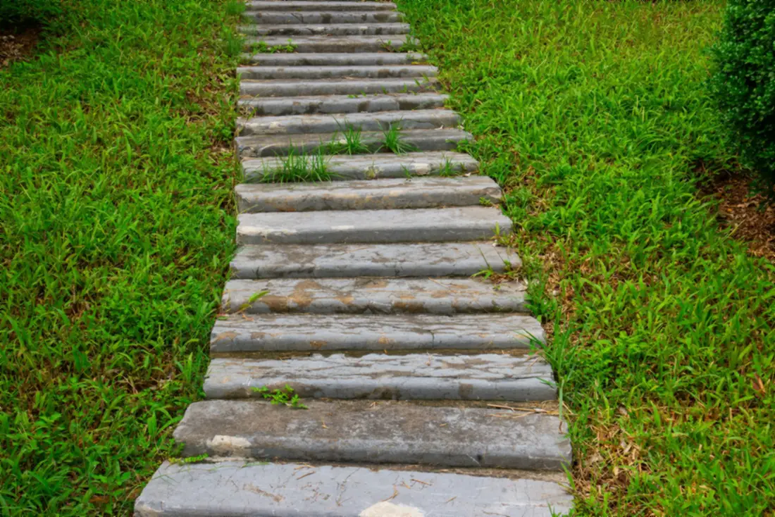 Stone steps set into a lawn